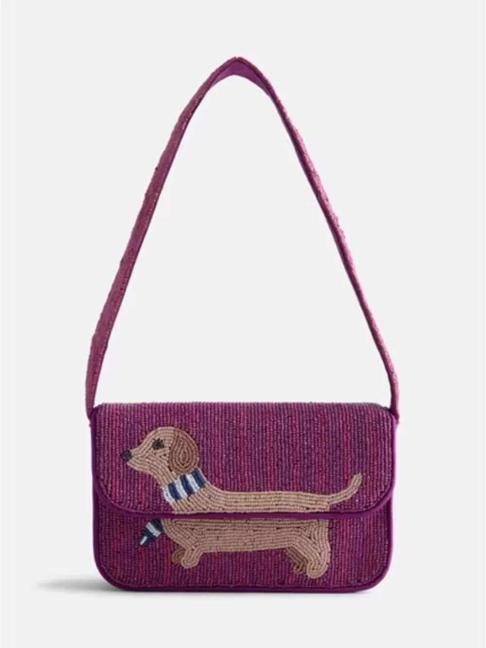 Viral Beaded Shoulder Bag Free Assembly Dachshund Doxie Dog Merlot Purple NWT